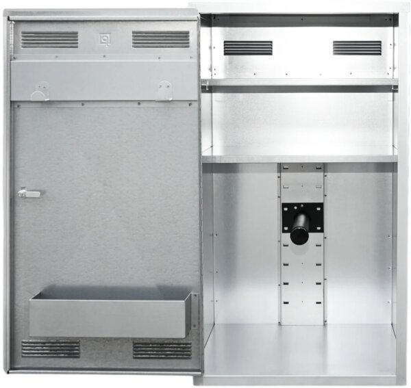 Peetz Sattelschrank ab 106 x 60 x 60 cm, verzinktes Stahlblech, 1 Hutablage, 1 Ablage, 1 Rundrohrstütze schwarz, 4 verzinkte Trensenhaken, 1 Flaschenhalter, 1 Zylinderschloss