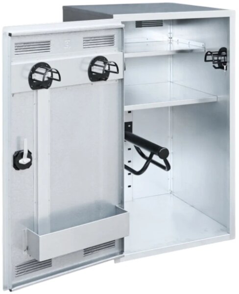 Peetz Sattelschrank ab 106 x 60 x 60 cm, verzinktes Stahlblech, 1 Hutablage, 1 Ablage, 1 Sattelträger schwarz, 4 Kunststoff-Trensenhalter