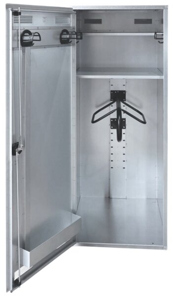 Peetz Westernsattelschrank ab 150 x 70 x 75 cm, verzinktes Stahlblech, 1 Hutablage, 1 Ablage, 1 Westernsattelhalter schwarz, 4 Kunststoff-Trensenhalter schwarz