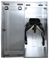 Peetz Westernsattelschrank ab 150 x 70 x 75 cm, verzinktes Stahlblech, 1 Hutablage, 1 Ablage, 1 Westernsattelhalter schwarz, 4 Kunststoff-Trensenhalter schwarz