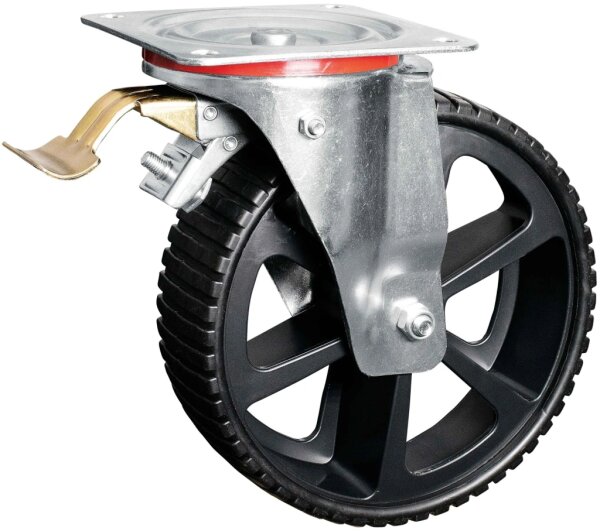 Peetz Pannensichere Räder mit Speichen, 4 er Set, schwarze Speichen Kunststoff-Felgen, Ø 250 mm, Bauhöhe 295 mm, dav. 2 Lenkrollen mit Bremse