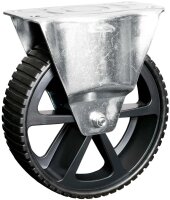 Peetz Pannensichere Räder mit Speichen, 4 er Set, schwarze Speichen Kunststoff-Felgen, Ø 250 mm, Bauhöhe 295 mm, dav. 2 Lenkrollen mit Bremse