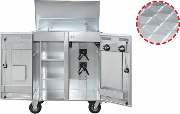 PeetzTurnierwagen Turnierschrank aus hochwertigem Edelstahl Oberfläche kreismarmoriert Exclusiv - BASIC